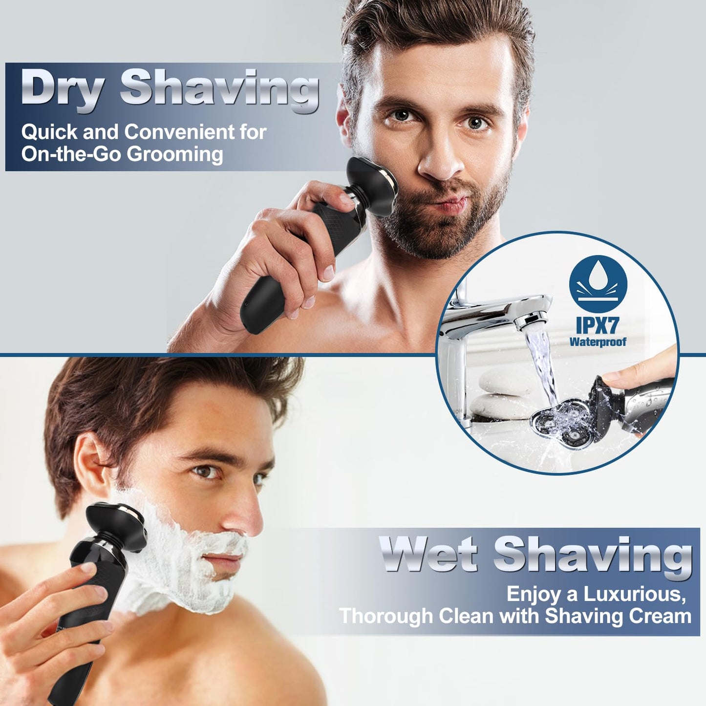 Electric Razor for Men, Men's Rotary Shavers, Waterproof,Wet and Dry Rechargeable Electric Shaver for Men's Faces with a Cordless and Floating Head Beauty and Personal Care Handsomeface