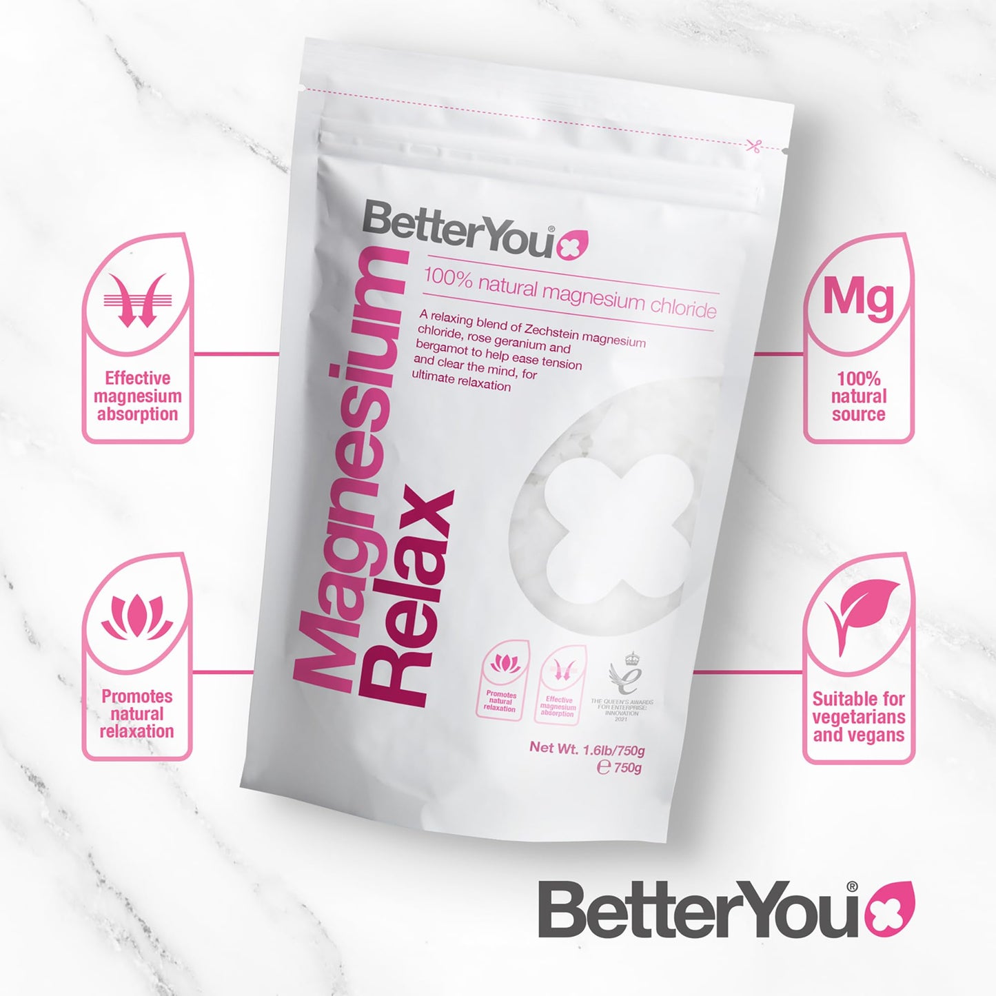 BetterYou Magnesium Relax Bath Flakes - Body Recovery Bath Salts with Magnesium - For Skin Health & Sore Muscle Relief - With Essential Oils - 1.6 lb Beauty and Personal Care BetterYou