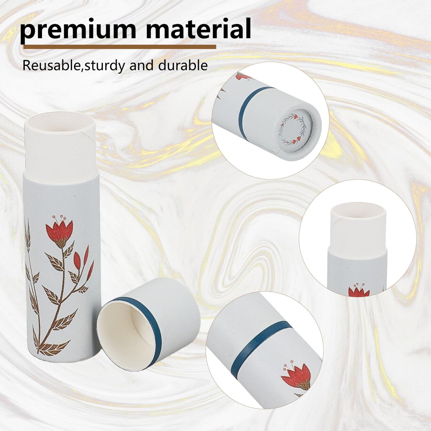 NICENEEDED 10 PCS Empty Paperboard Lip Balm Tubes, 10ml Refillable Paper Lipstick Tube, Flower Design Cardboard Lip Gloss Container Perfume Tube Beauty and Personal Care NICENEEDED