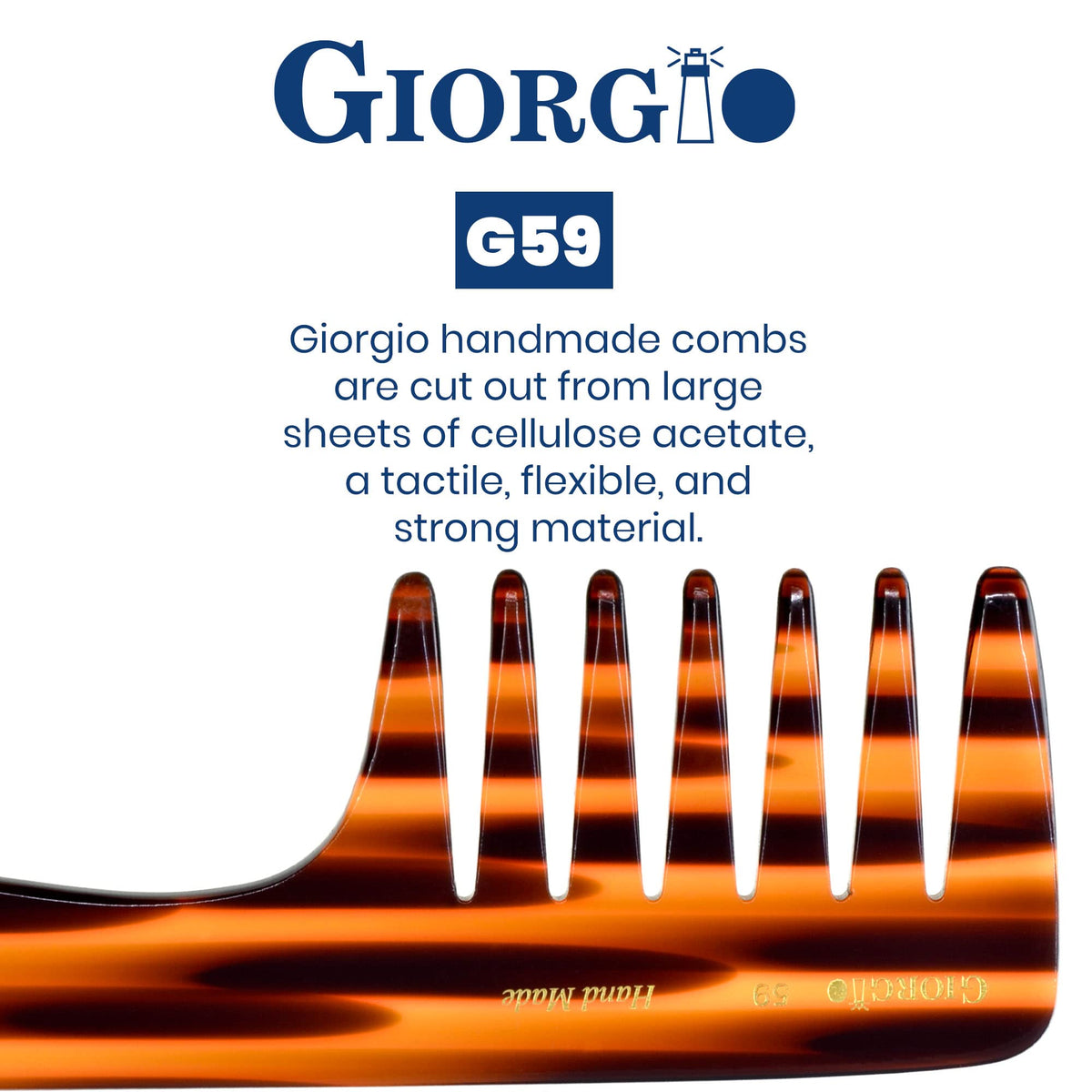 Giorgio G59 Extra Wide Tooth Detangler Comb, Large Tooth Comb with Handle for Thick, Wavy, or Curly Hair. Travel Size for dry or Wet Hair, Handmade,