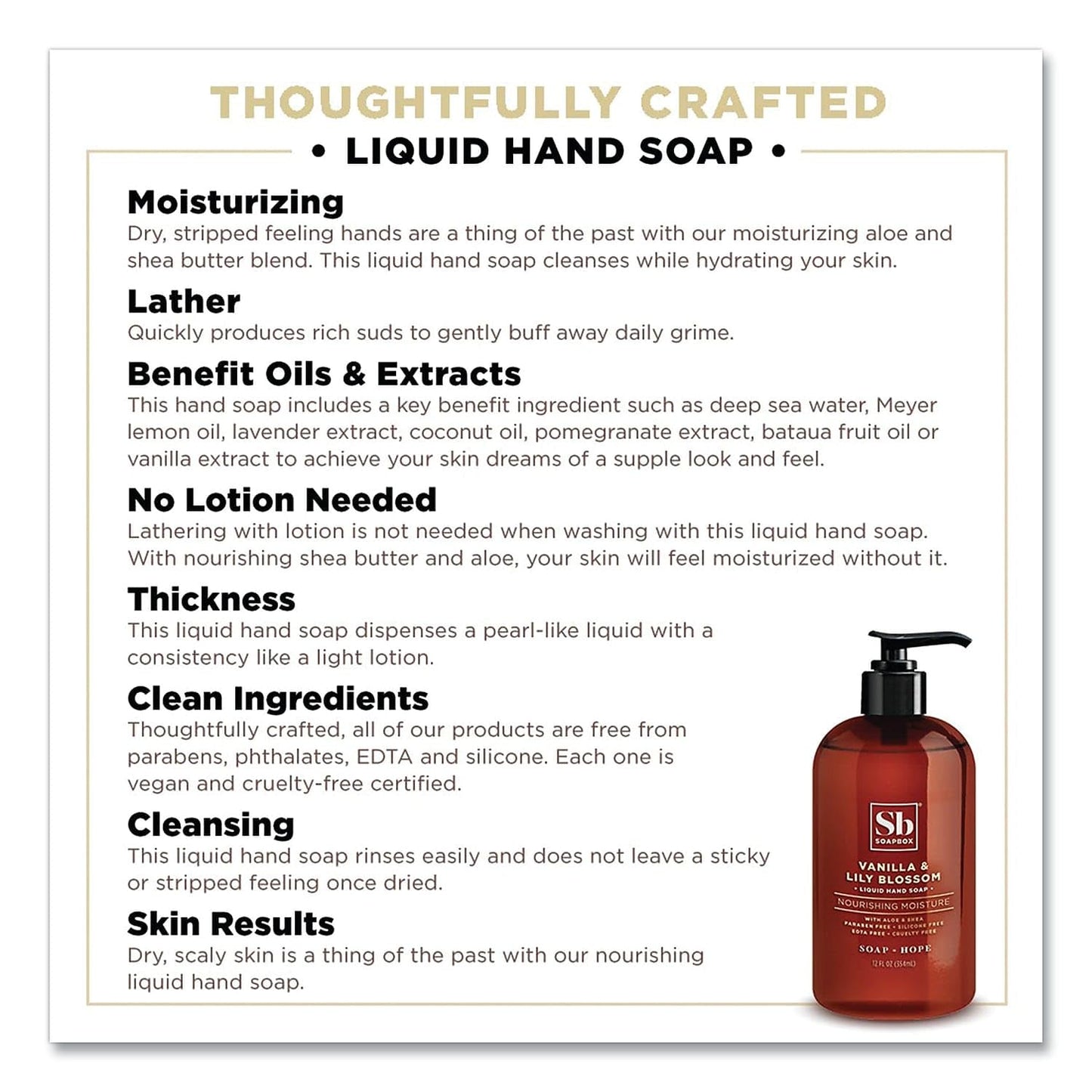 SBS Soapbox Hand Soap, Vanilla and Lily Blossom, 12 oz Pump Bottle, 12/Carton (00679CT) Beauty & Personal Care Soapbox