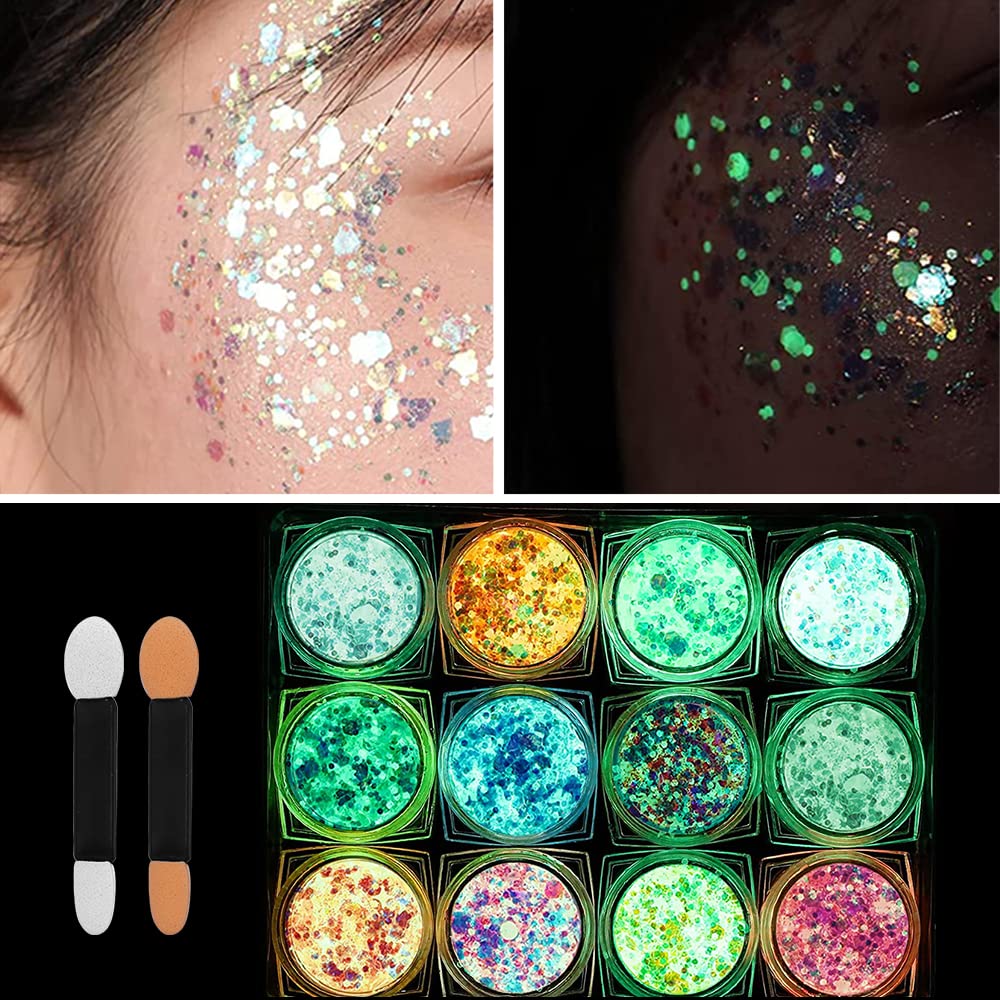 IYARKAI® Glitter Gel Makeup, Iridescent Glitter Set 12 Colours, Glitter Powder Kit, Glitter Cosmetic for Face Nails Eyes Lips Hair Body, Music Beauty & Personal Care IYARKAI