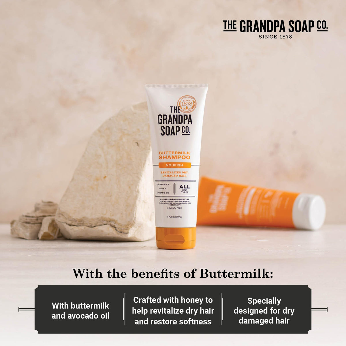 The Grandpa Soap Company Buttermilk Shampoo - Nourishing Formula to Help Revitalize Dry and Damaged Hair, With Honey & Avocado Oil, Vegan, Sulfates Beauty & Personal Care The Grandpa Soap Company