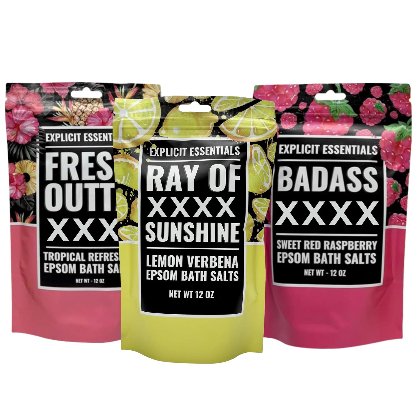 Bath Salt Gift Set for Women - 3-Pack of 12oz Aromatherapy Soaks - Relaxation Spa Gift - Sweet Raspberry, Lemon Verbena, Tropical Scented Beauty and Personal Care Explicit Essentials