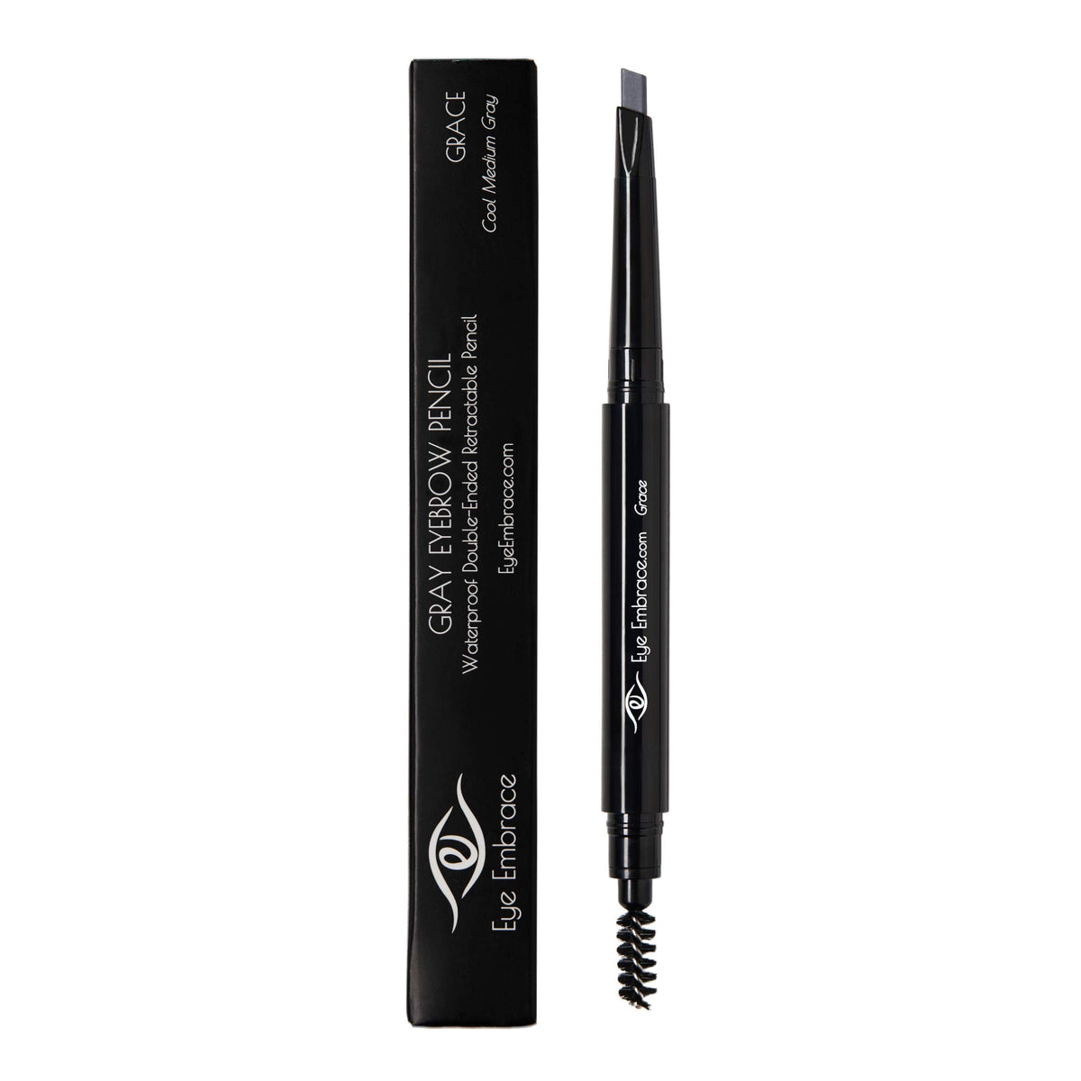 Eye Embrace Grace: Medium Gray Eyebrow Pencil - Waterproof, Double-Ended Automatic Angled Tip & Spoolie Brush, Cruelty-Free Beauty & Personal Care Eye Embrace