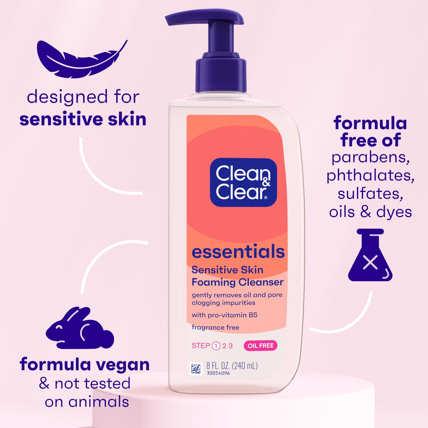Clean & Clear Essentials Oil-Free Foaming Facial Cleanser, Daily Foaming Face Wash with Pro-Vitamin B5 for Sensitive Skin, Gently Removes Oil Beauty & Personal Care Clean & Clear