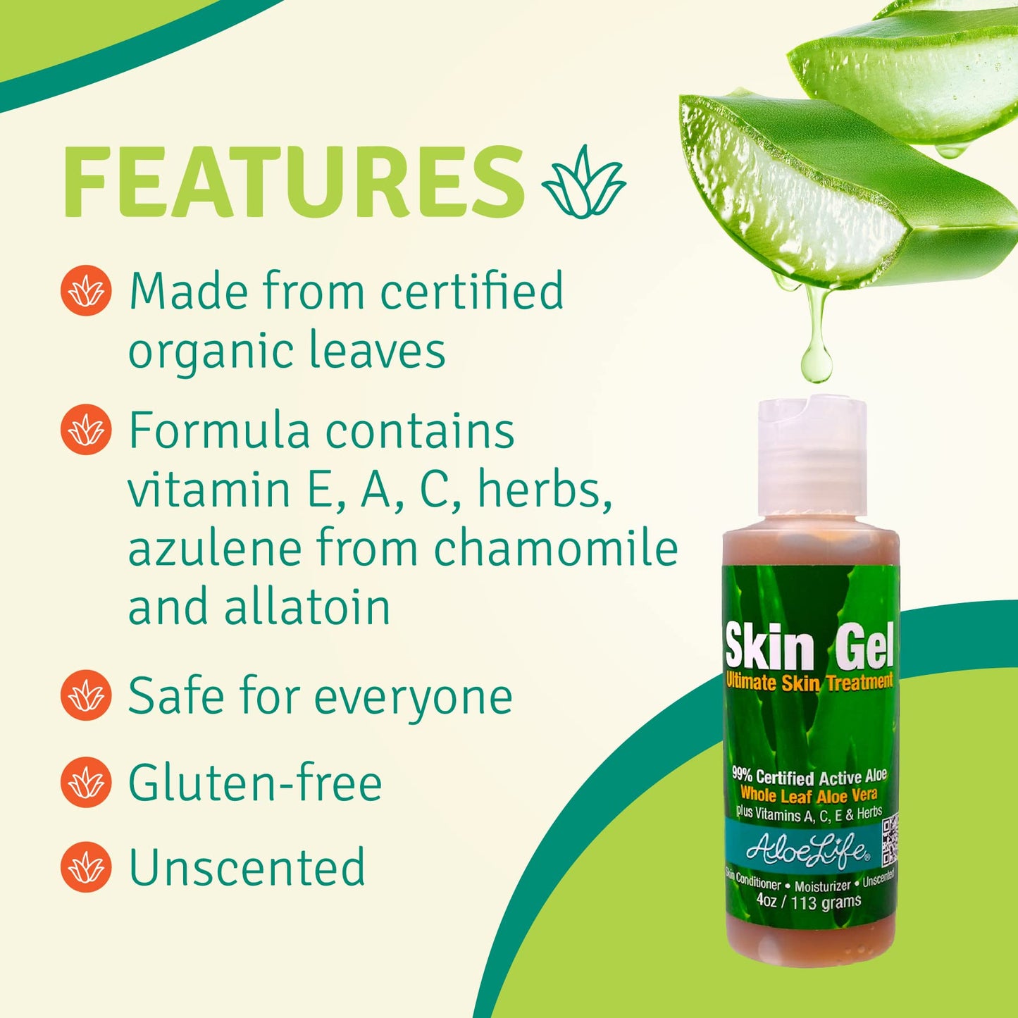 Aloe Life - Skin Gel & Herbs Ultimate Skin Treatment, 99% Certified Organic Whole Leaf Aloe Vera, Vitamins C, A, & E, Head-to-Toe Skin Care Support Beauty & Personal Care Aloe Life