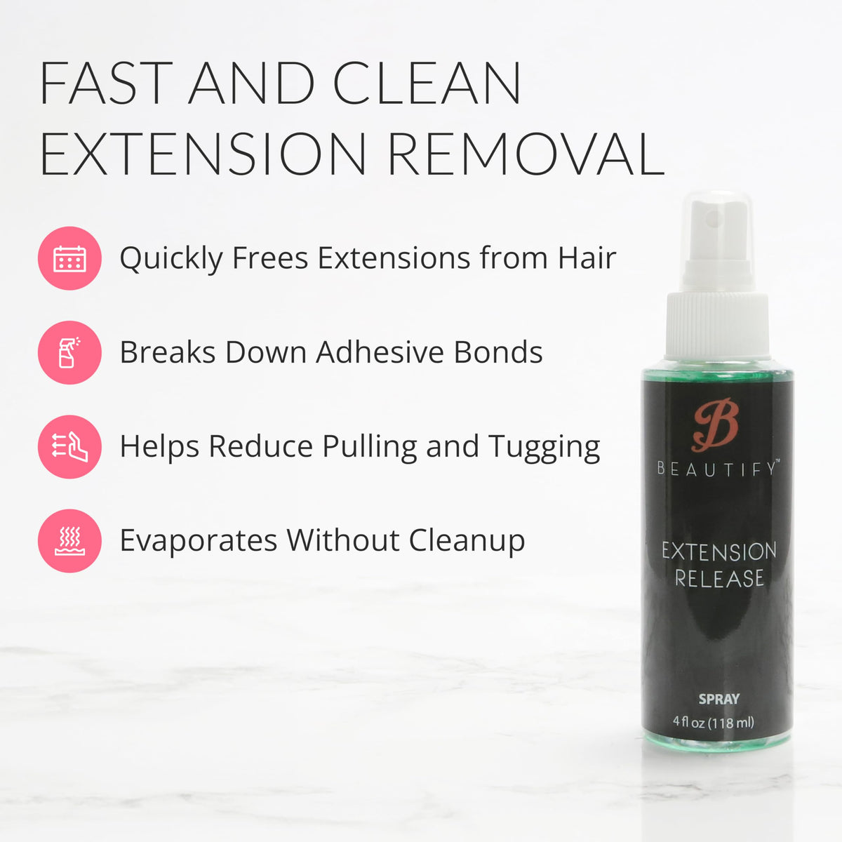 Beautify Extension Release Remover Spray 4 fl oz, Alcohol Based Formula for Hair Extension Removal, Skin Safe Fast Acting Bond Release, Evaporates