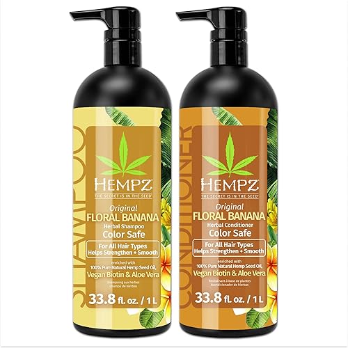 HEMPZ Shampoo & Conditioner Set - Original Floral & Banana Scent for Dry, Damaged, Color Treated Hair - Hydrating, Softening, Moisturizing Vegan Beauty & Personal Care Hempz