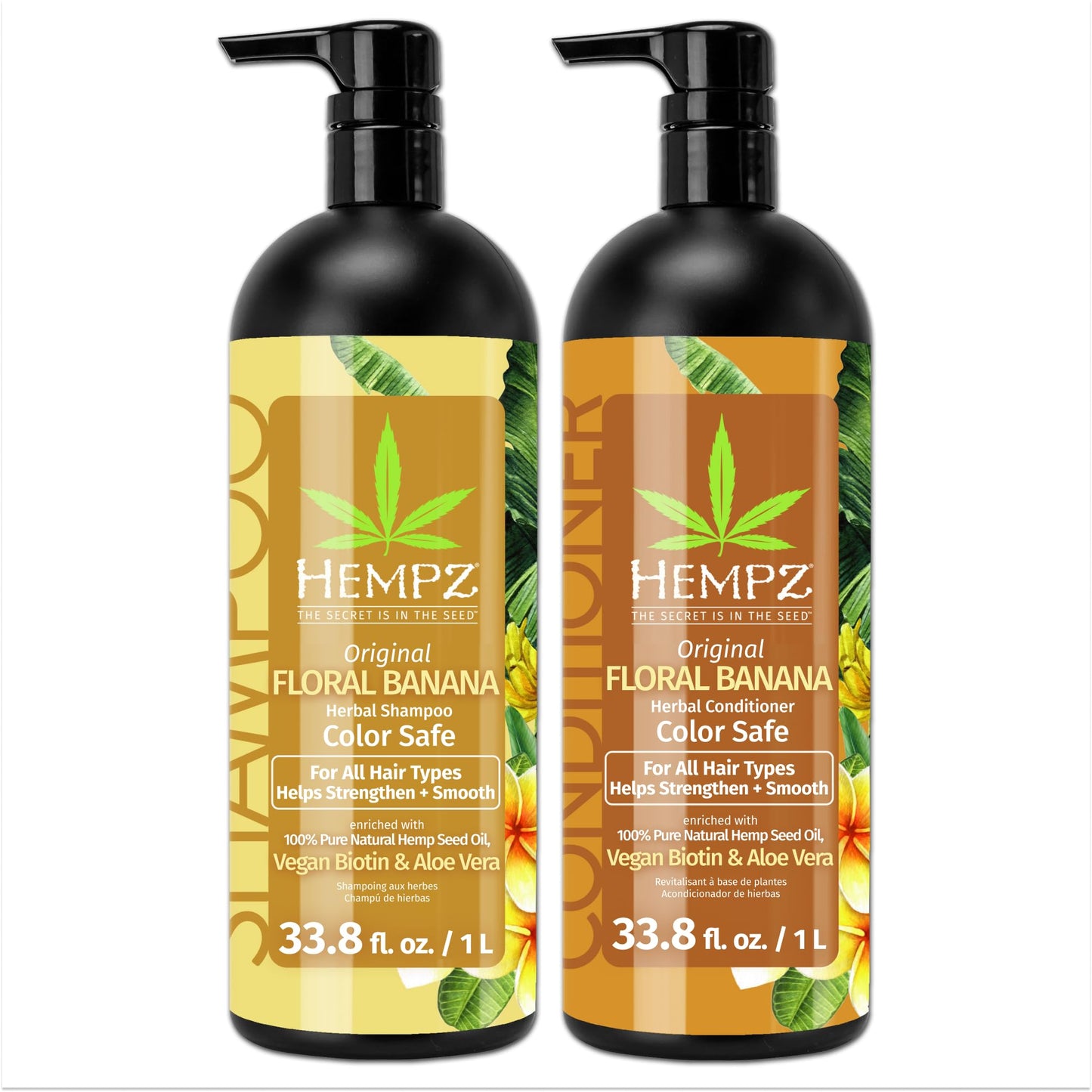HEMPZ Shampoo & Conditioner Set - Original Floral & Banana Scent for Dry, Damaged, Color Treated Hair - Hydrating, Softening, Moisturizing Vegan Beauty & Personal Care Hempz