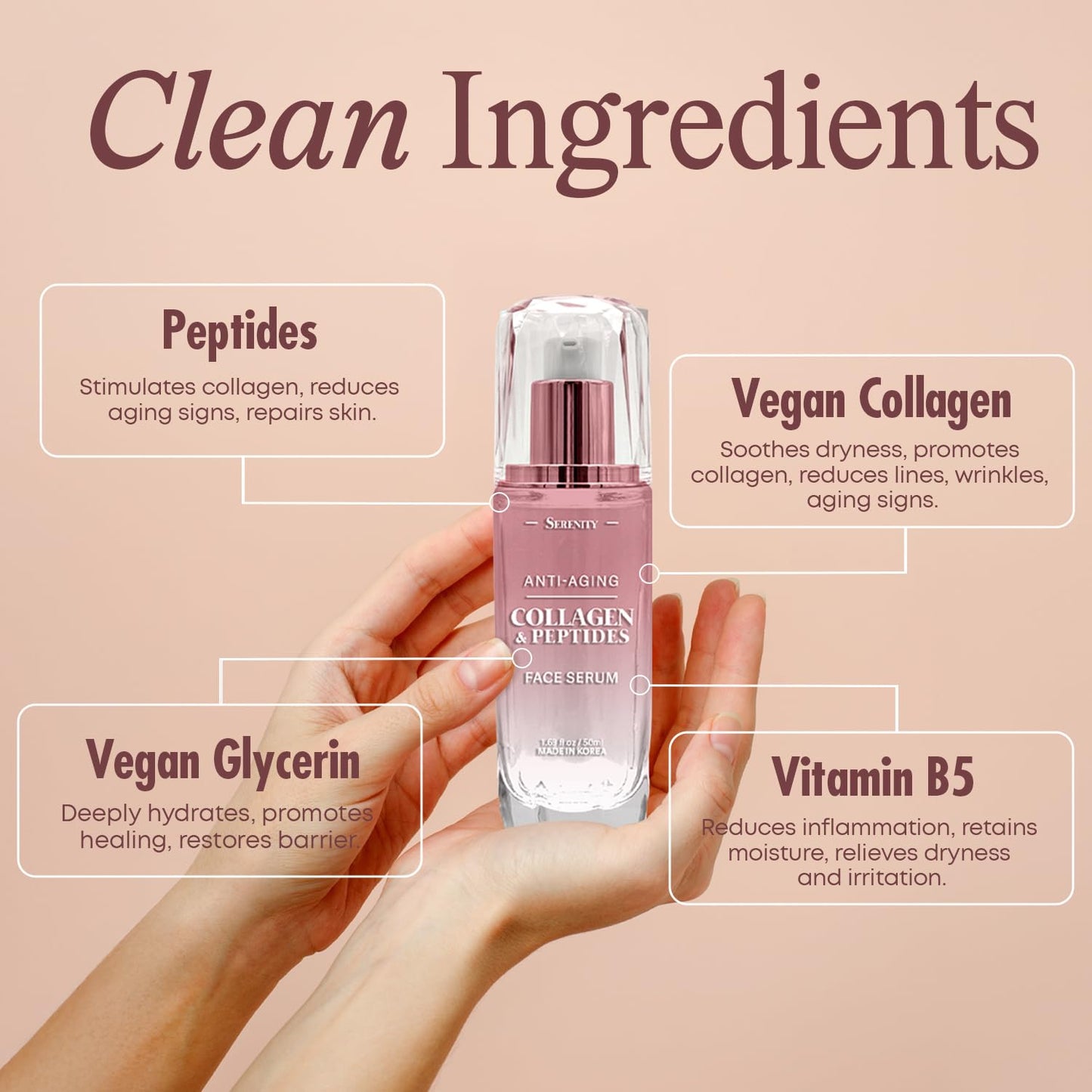 Serenity Collagen & Peptides Serum For Face - Dermatologist Tested, Anti Aging Korean Skin Care - Hydrates, Firms, Softens and Supports Skin Barrier Beauty & Personal Care Serenity
