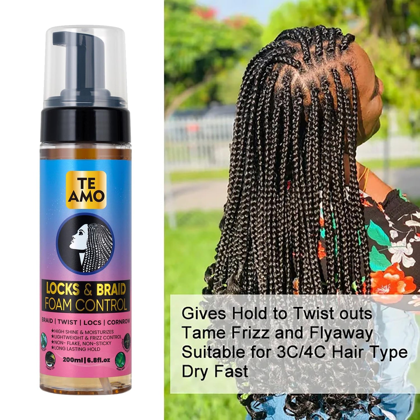 Te Amo Locks & Braid Foam Control - Long-Lasting Braid Foam for braiding | No Frizz or Fraying | Moisturizes & Seals Braids, Locs, Twists & Cornrows Beauty & Personal Care Te Amo