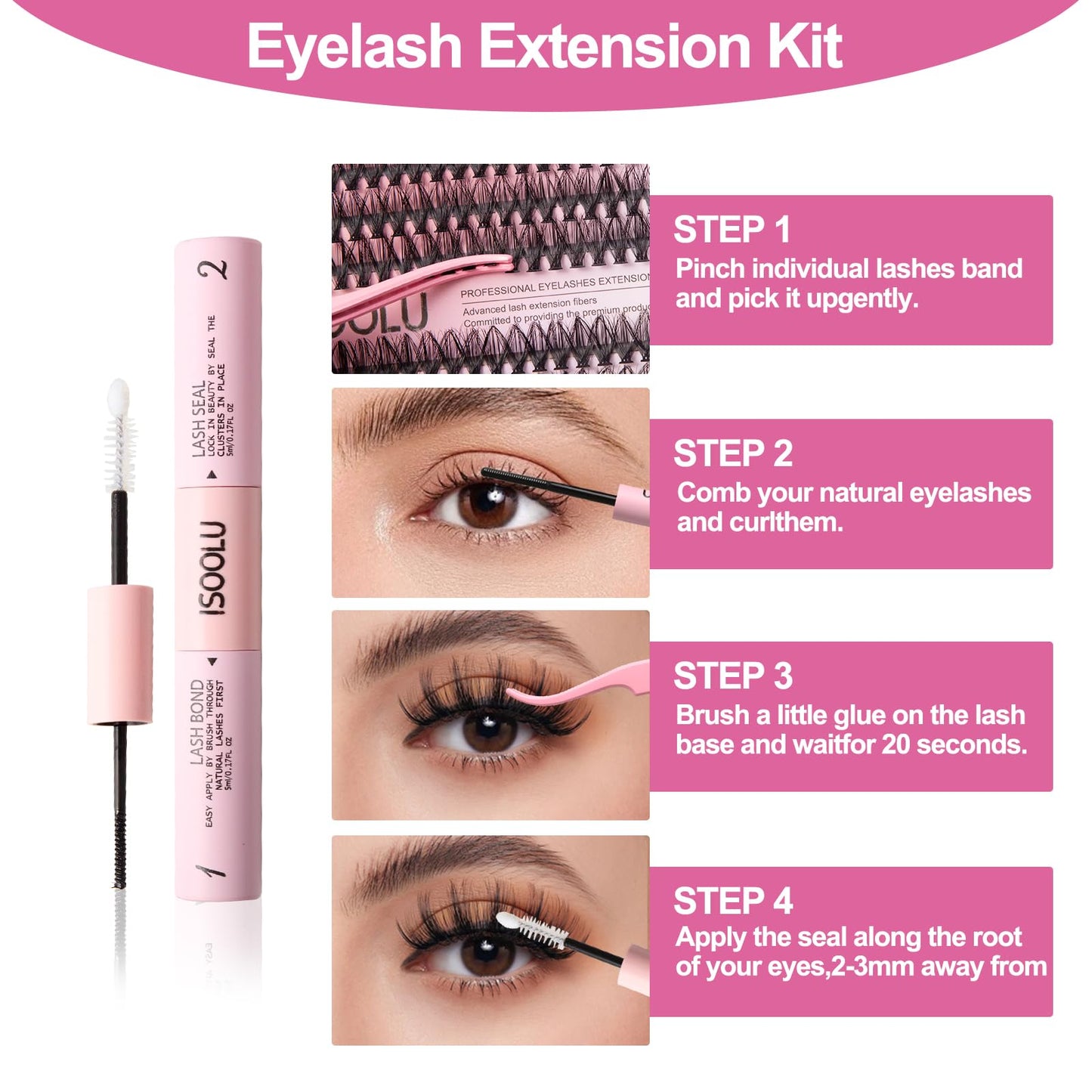 ISOOLU Lash Clusters Manga Individual Lashes Wispy Eyelash Clusters WideSpan Eyelash Extension Kit with Lash Bond and Seal Wet-Look Spiky Cluster Beauty and Personal Care ISOOLU