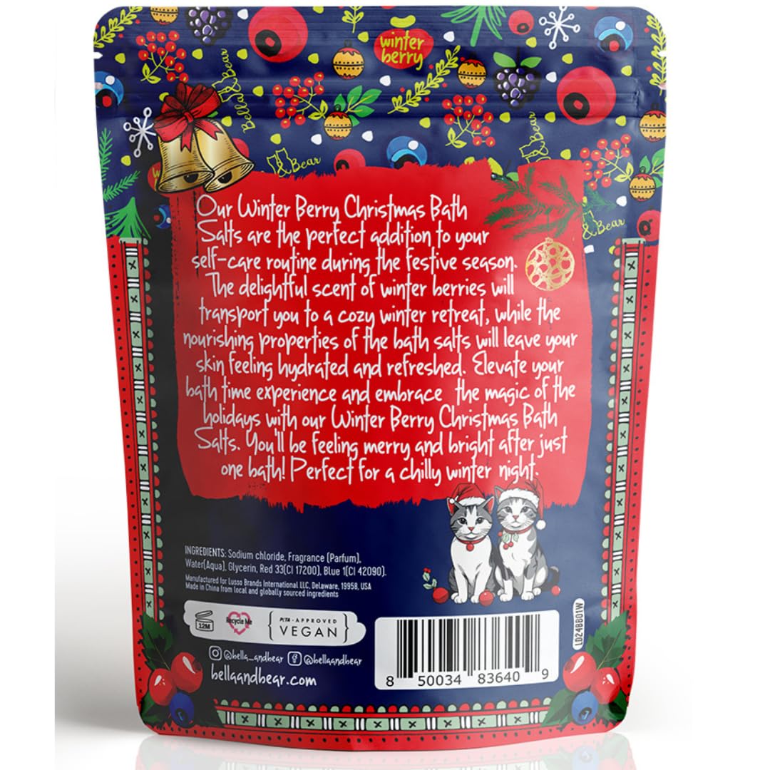 Bella & Bear Winter Berry Bath Salts, Cruelty Free Festive Christmas Packaging - Stocking Stuffer Gift Beauty and Personal Care Bella and Bear