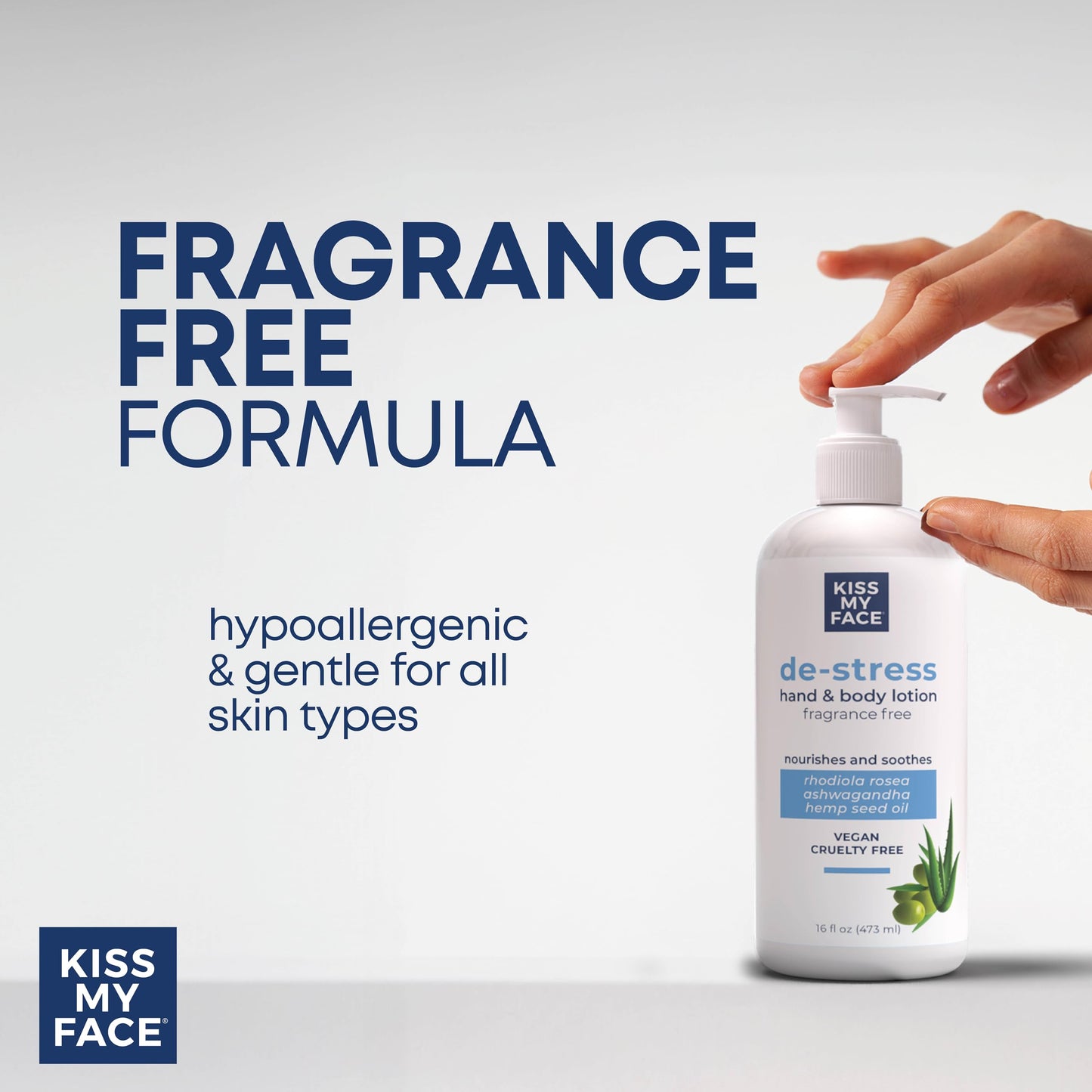 Kiss My Face De-Stress Hand & Body Lotion Fragrance Free - Hypoallergenic, Cruelty-Free, Vegan Lotion for Dry Skin - 16 oz Bottle with Pump (Fragrance Beauty & Personal Care Kiss My Face