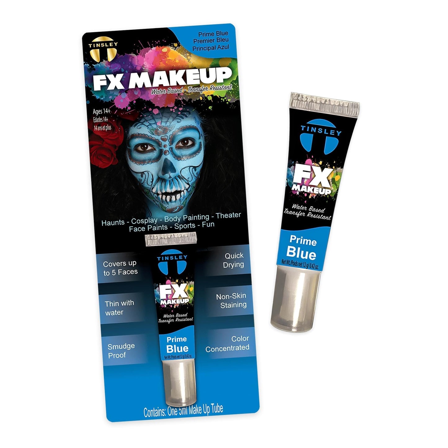 Tinsley Transfers FX Makeup - Face and Body Paint - Water-Based Cream - 7g / 0.24 oz Tube (Prime Blue) Beauty & Personal Care Tinsley Transfers