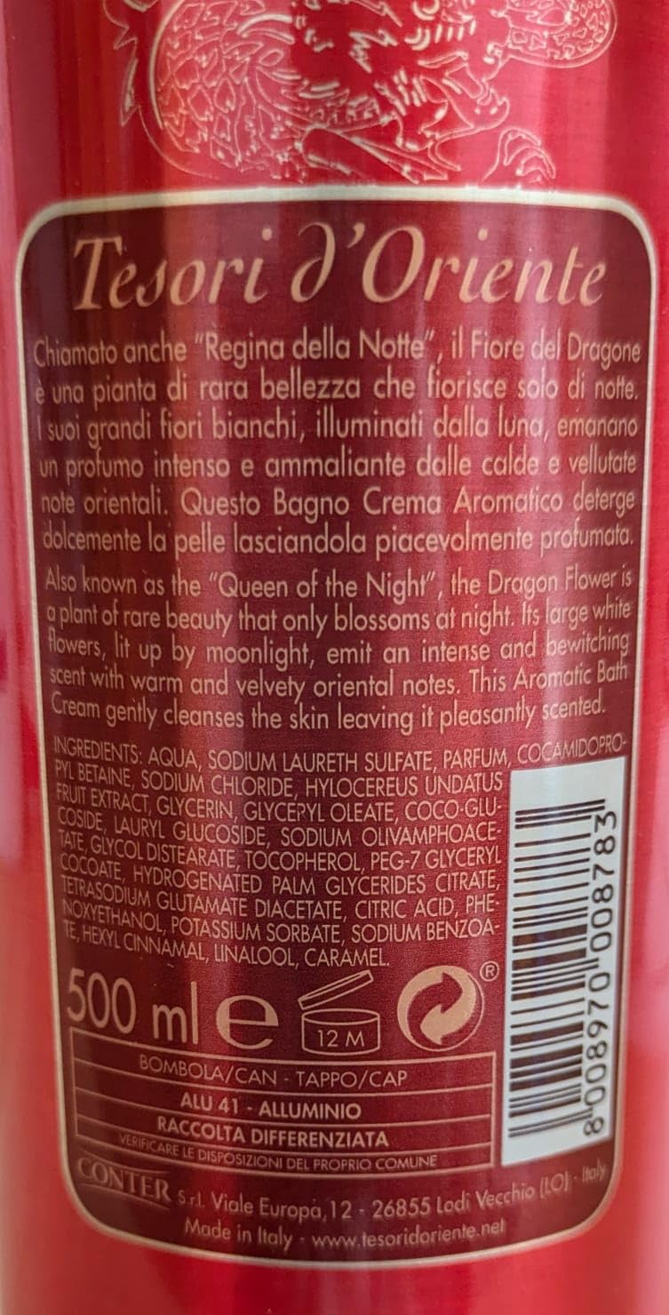 Tesori d'Oriente Dragon Flower Aromatic Cream Bath 500 ml (16.9 Fl oz), 1 Unit - Made in Italy [Italian Import] Beauty and Personal Care Tesori d'Oriente