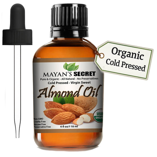 Mayan's Secret - 100% Organic Sweet Almond Oil for Skin Hair, Face - Cold Pressed Pure Almond Essential Oil (4 fl. oz.) Beauty & Personal Care Mayan's Secret