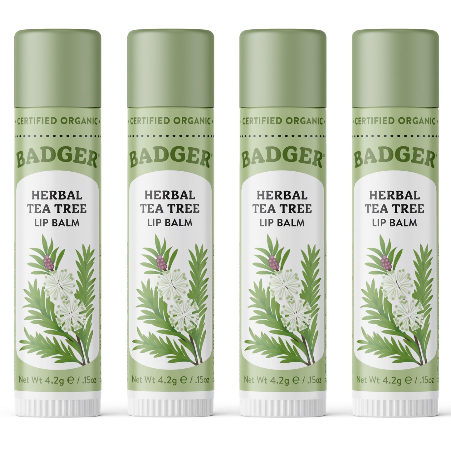 Badger Tea Tree Classic Lip Balm, 100% Organic Lip Balm, Moisturizing Herbal Lip Care w/Light Silky Texture, Soothing & Refreshing Lip Care Beauty and Personal Care Badger