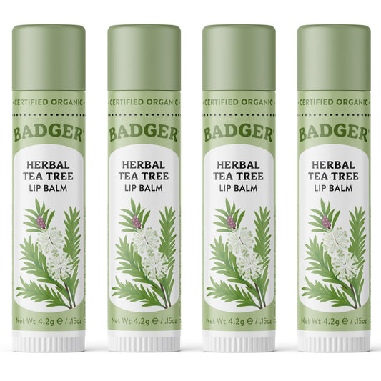 Badger Tea Tree Classic Lip Balm, 100% Organic Lip Balm, Moisturizing Herbal Lip Care w/Light Silky Texture, Soothing & Refreshing Lip Care Beauty and Personal Care Badger