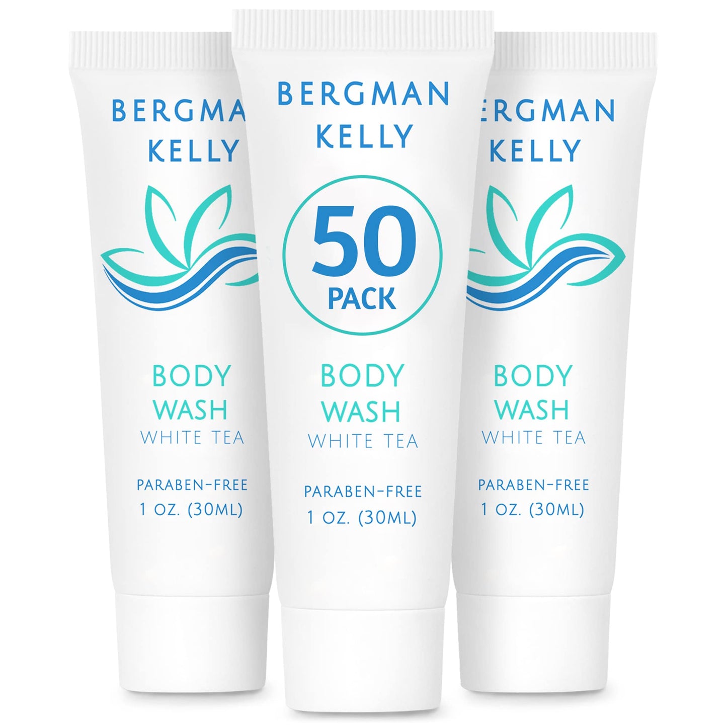 BERGMAN KELLY Travel Size Body Wash (1 fl oz, 50 PK, White Tea), Delight Your Guests with a Revitalizing and Refreshing Hotel Body Wash, Quality Mini Beauty & Personal Care BERGMAN KELLY