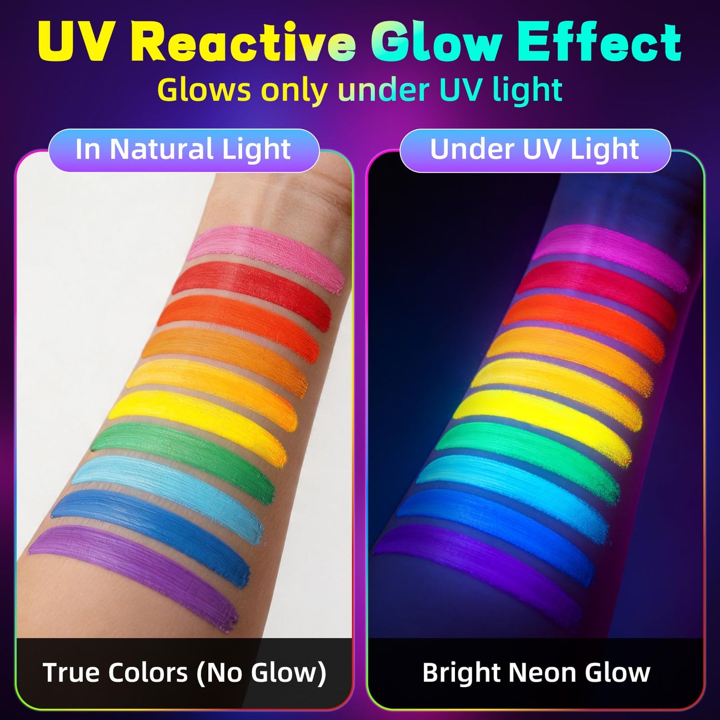10 Colors Glow in the Dark Body Paint Markers, Neon Face & Body Paint Set, UV Light Reactive Paint for Parties, Halloween, Cosplay, Washable Paint Beauty & Personal Care Gullora