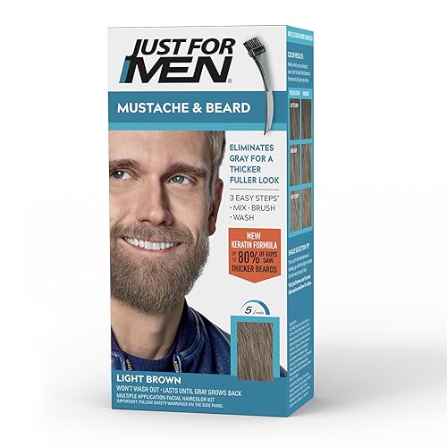 Just For Men Mustache & Beard, Beard Dye for Men with Brush Included, With Keratin Biotin Aloe and Coconut Oil for Healthy Facial Hair - Light Brown Beauty & Personal Care Just for Men