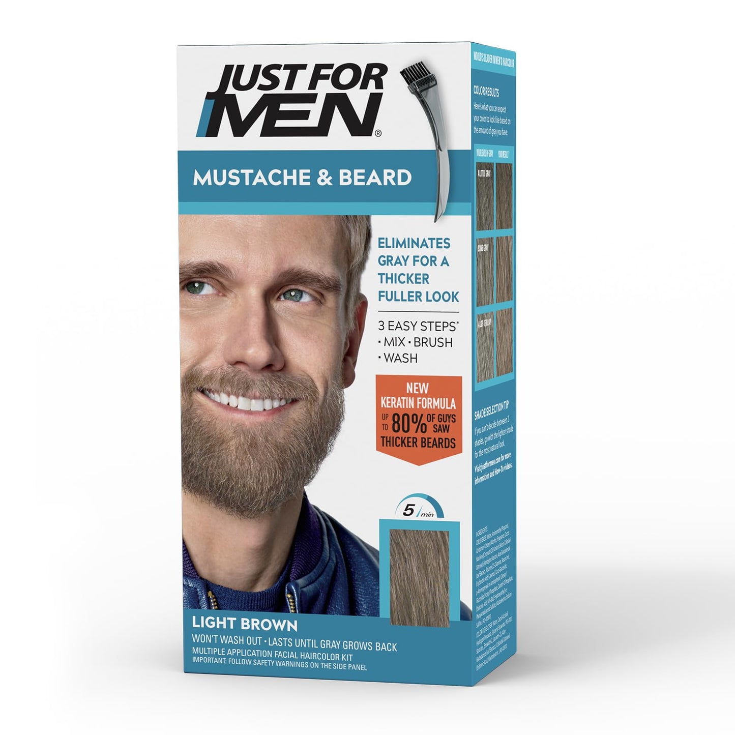 Just For Men Mustache & Beard, Beard Dye for Men with Brush Included, With Keratin Biotin Aloe and Coconut Oil for Healthy Facial Hair - Light Brown Beauty & Personal Care Just for Men