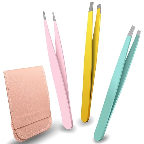 Winiw Tweezers Set - Professional Eyebrow Tweezer for Women Facial Hair - Great Precision Tweezers for Plucker, Splinter and Ingrown Hair Removal (3 Beauty & Personal Care Winiw