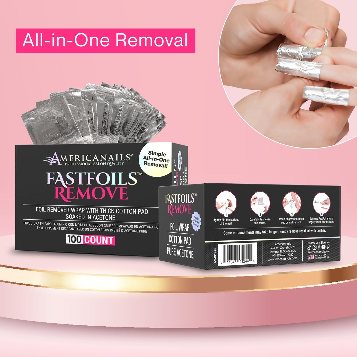 Americanails FastFoils 100 ct, One Step Gel Polish Foil Remover Wraps, All-In-One Foil Remover With Thick Cotton Pad & Pure Acetone, Remove Nail Beauty & Personal Care AMERICANAILS .COM