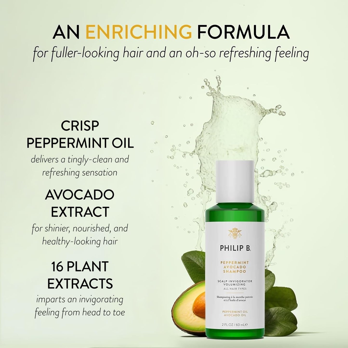 PHILIP B Peppermint Avocado Shampoo, 2 fl. oz. (60 ml) - Volumizing & Clarifying Shampoo for Dry to Oily Hair and Scalp, Non-Stripping Beauty & Personal Care PHILIP B