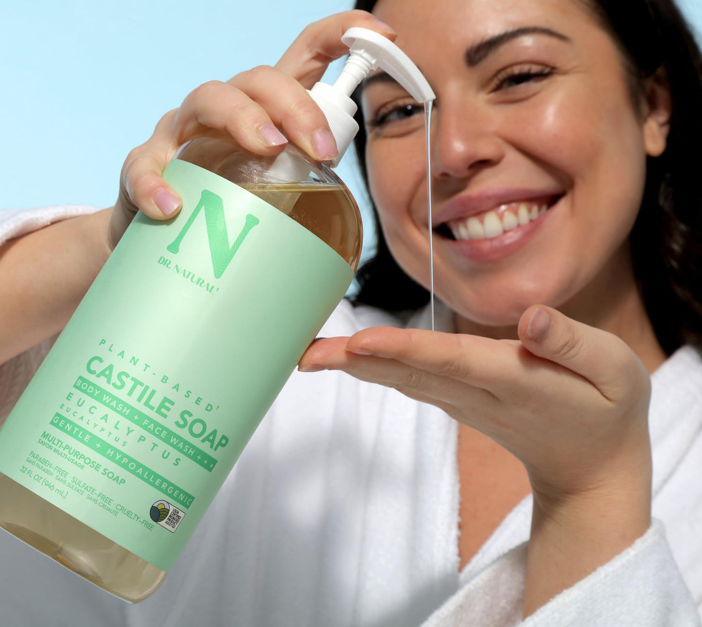 Dr. Natural Castile Liquid Soap - Multi-Use Body Wash, Shampoo and Face Wash - Hydrating Body Soap for Skin, Hair, Pets and Home - Eucalyptus - 32 oz Beauty & Personal Care Dr. Natural