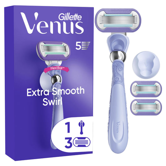 Gillette Venus Deluxe Smooth Swirl Women's Razor + 3 Razor Blade Refills, with Flexiball Technology, Lubrastrip with A Touch of Vitamin E Beauty and Personal Care Gillette Venus