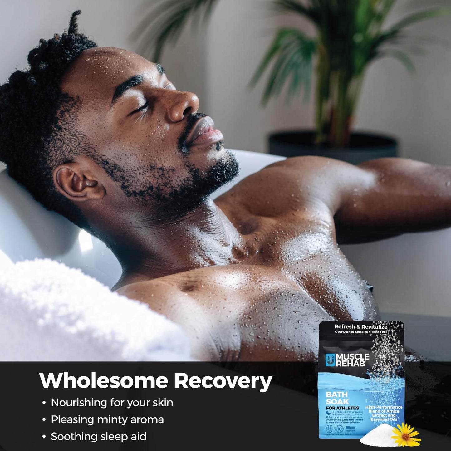 Muscle Rehab Epsom Salt Bath Soak 29 oz with Arnica - Fast-Dissolving Bath Salts for Muscle Relief and Recovery - Cooling Formula - Made in USA Beauty and Personal Care Muscle Rehab