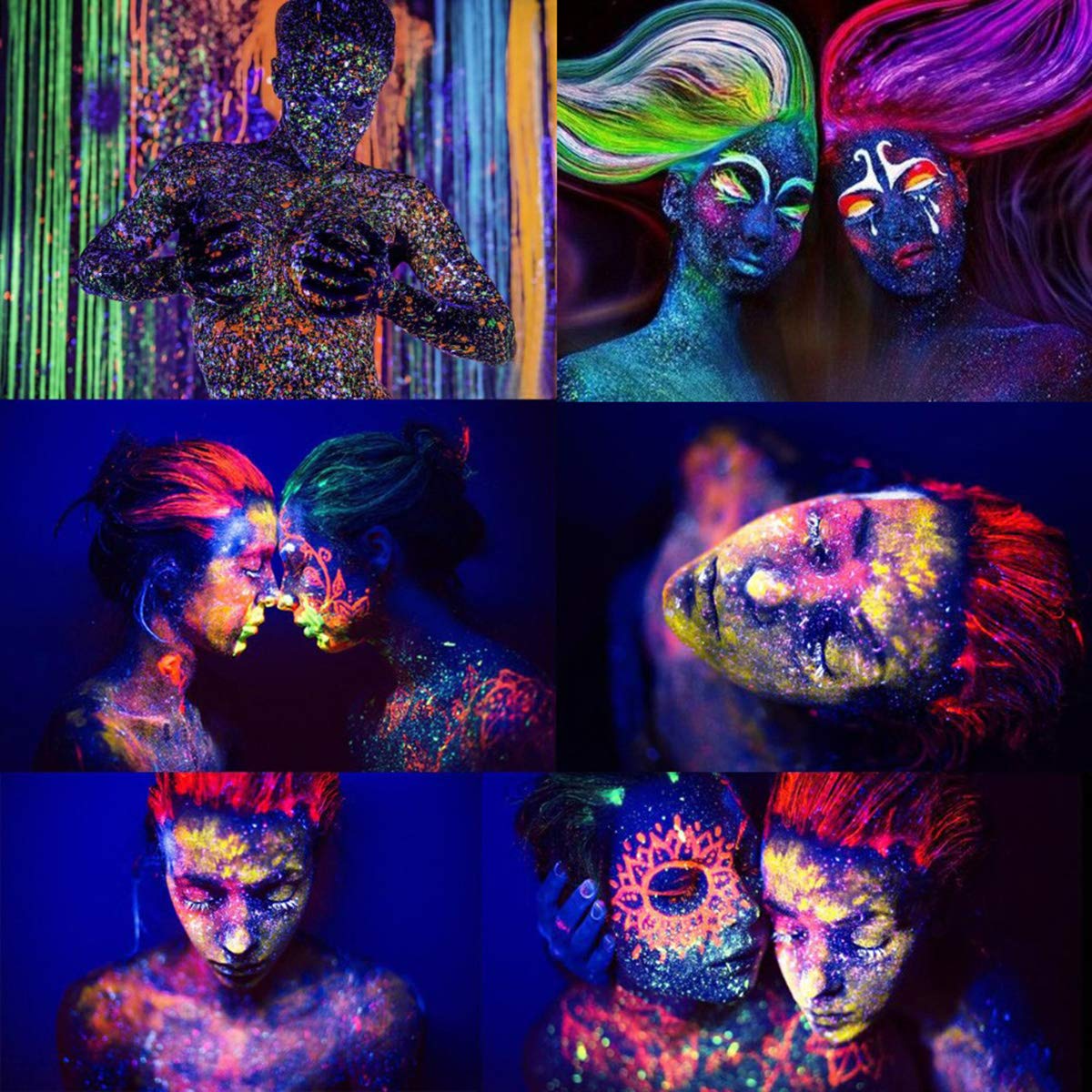 Amareu Glow in Dark Body Paint Body&Face Glow Backlight Neon Fluorescent 0.34oz Set of 6 Tubes Beauty & Personal Care Amareu