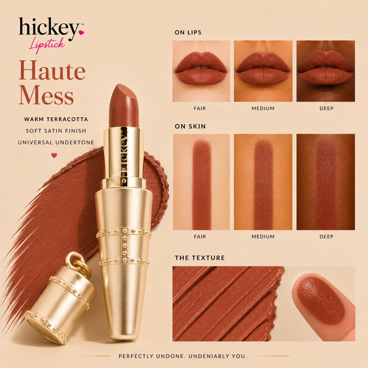 Hickey Refillable Pendant Lipstick, Haute Mess[Terracotta] - Wearable Satin Lip Color on a Chain, Refillable Clean Beauty, Full Lipstick Included Beauty & Personal Care Hickey
