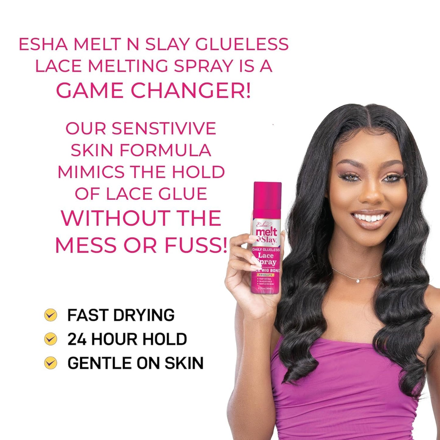 Esha Melt N Slay Glueless Lace Spray, Melting and Holding for Wigs, Lace Bond Adhesive Spray for Closure Wigs, Extensions, Strong, Natural Forming Beauty & Personal Care Esha