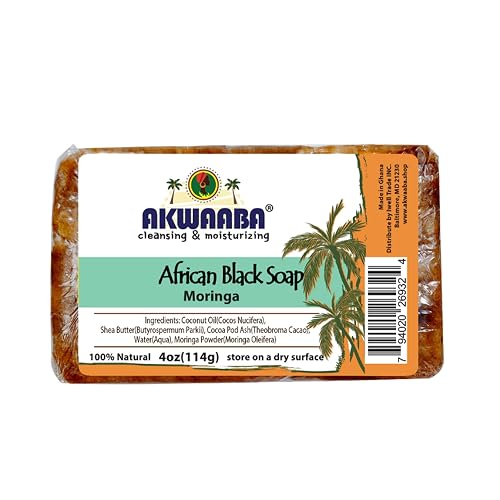 AKWAABA African Black Soap | Moringa | Bar Soap | 4 oz | For Face & Body Beauty & Personal Care AKWAABA