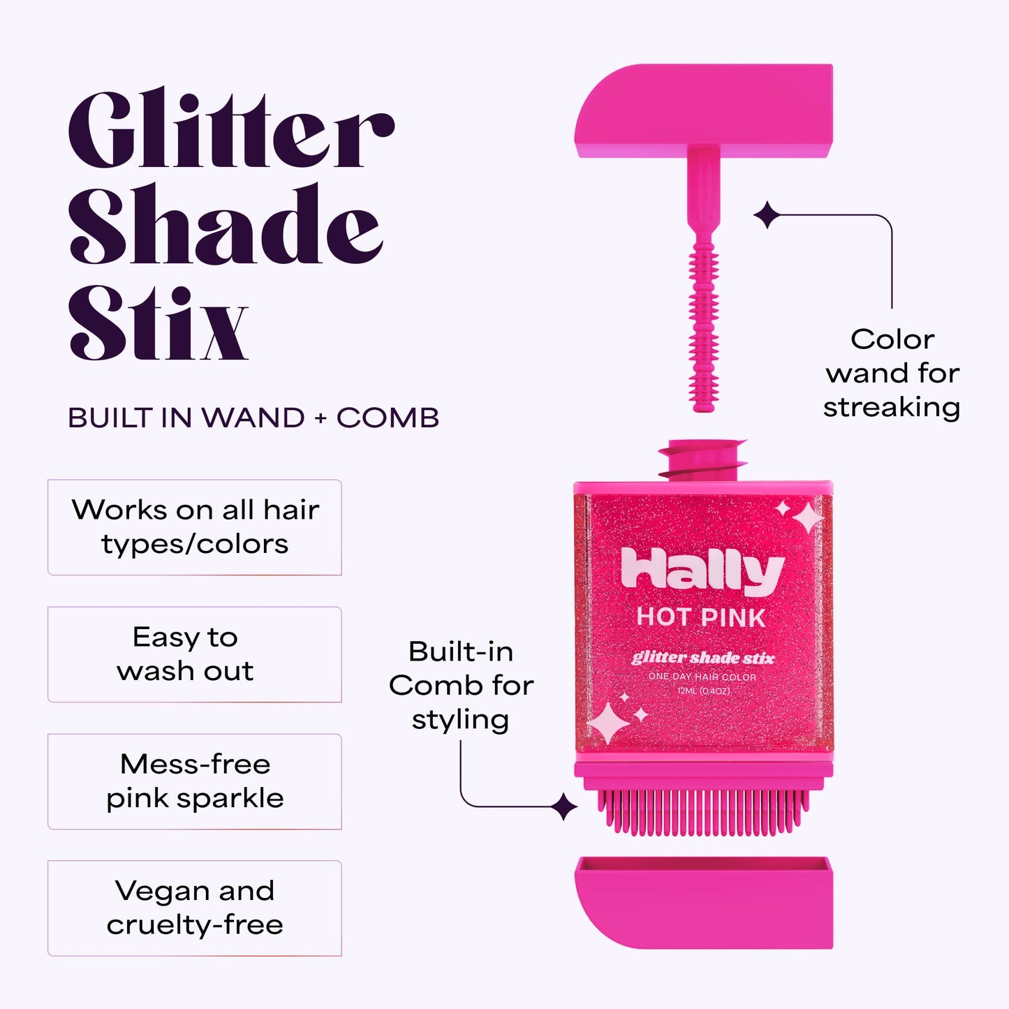 Hally Hair Glitterati & Glitter Shade Stix Combo - Temporary Glitter Hair Color & Accessories Styling Kit - Twist Up Stix + Washable Shimmer Styling Beauty & Personal Care Hally Hair