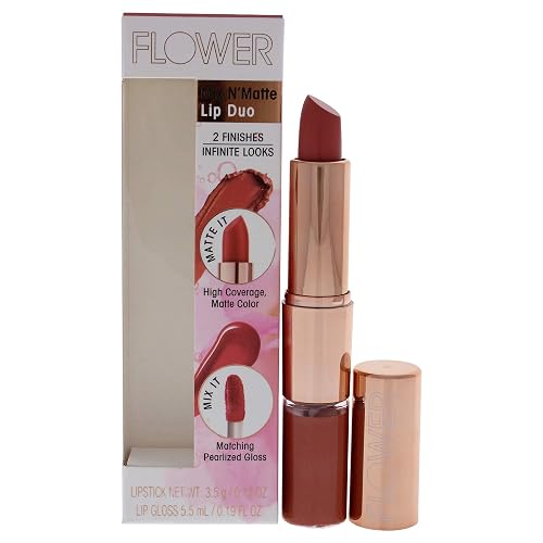 FLOWER BEAUTY Mix N’ Matte Lip Duo - Matching Full Coverage Matte Lipstick & High Shine Lip Gloss Duo, Creamy Matte Lipstick with Pearlized Lip Gloss Beauty & Personal Care FLOWER