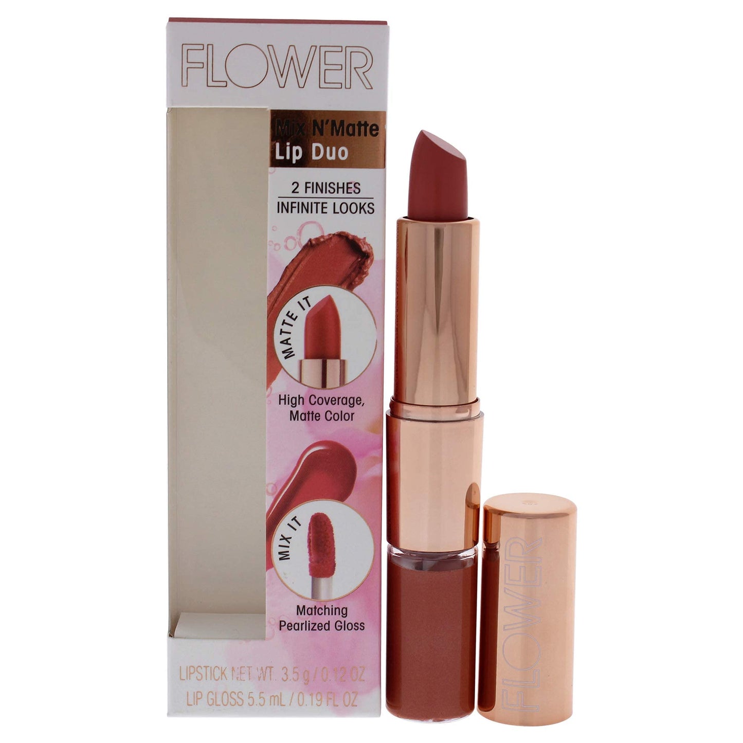 FLOWER BEAUTY Mix N’ Matte Lip Duo - Matching Full Coverage Matte Lipstick & High Shine Lip Gloss Duo, Creamy Matte Lipstick with Pearlized Lip Gloss Beauty & Personal Care FLOWER