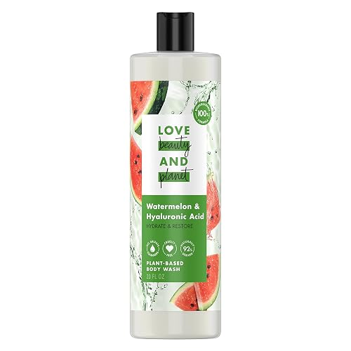 Love Beauty and Planet Plant-Based Body Wash Hydrate and Restore Skin Watermelon and Hyaluronic Acid Made with Plant-Based Cleansers and Skin Care Beauty & Personal Care Love Beauty And Planet