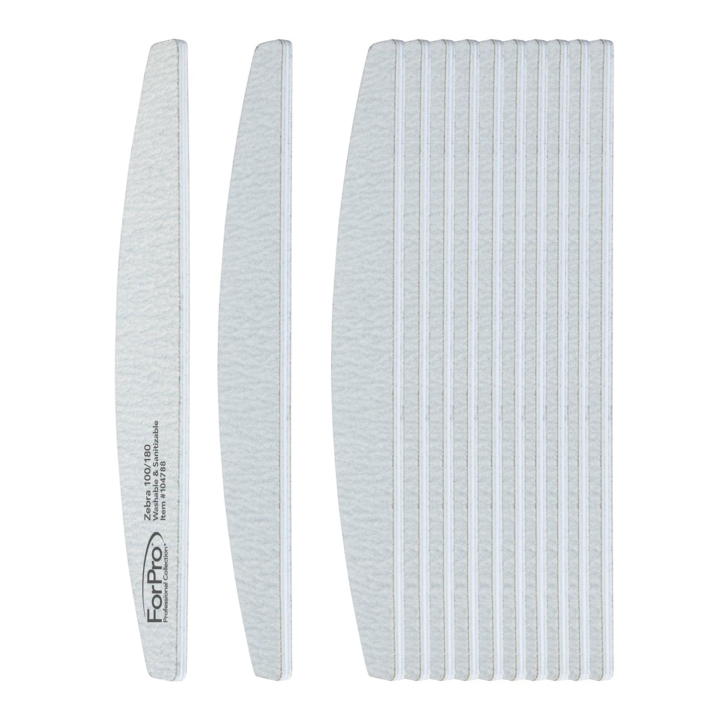 ForPro Professional Collection Half Moon Foam Boards, Zebra, 100/180 Grit, Double-Sided Manicure and Pedicure Nail Files, 7” L x 1.1” W, 12-Count Beauty & Personal Care ForPro Professional Collection