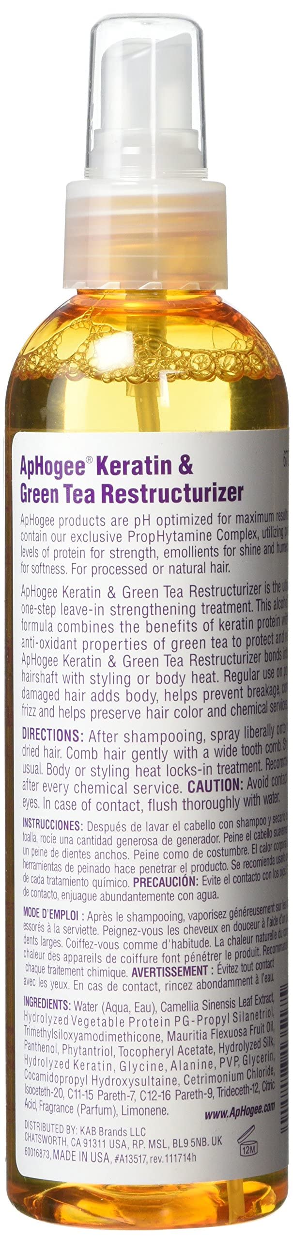 Aphogee Keratin and Green Tea Restructurizer, 8 Fl Oz Beauty & Personal Care Aphogee