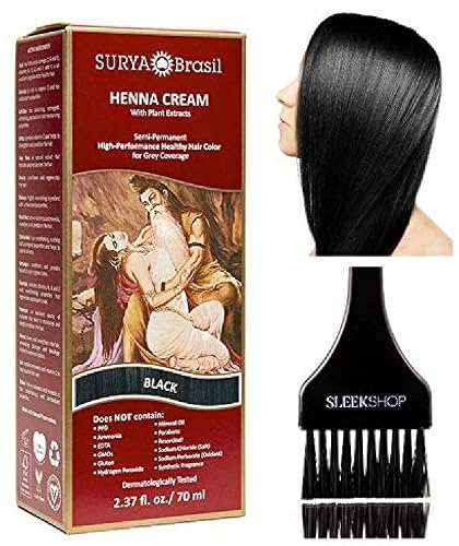 Surya Brasil All Natural HENNA Hair Color CREAM Plant Extracts, Semi-Permanent for Grey Coverage (with Brush) Brazil (BLACK) Beauty & Personal Care Surya Brasil