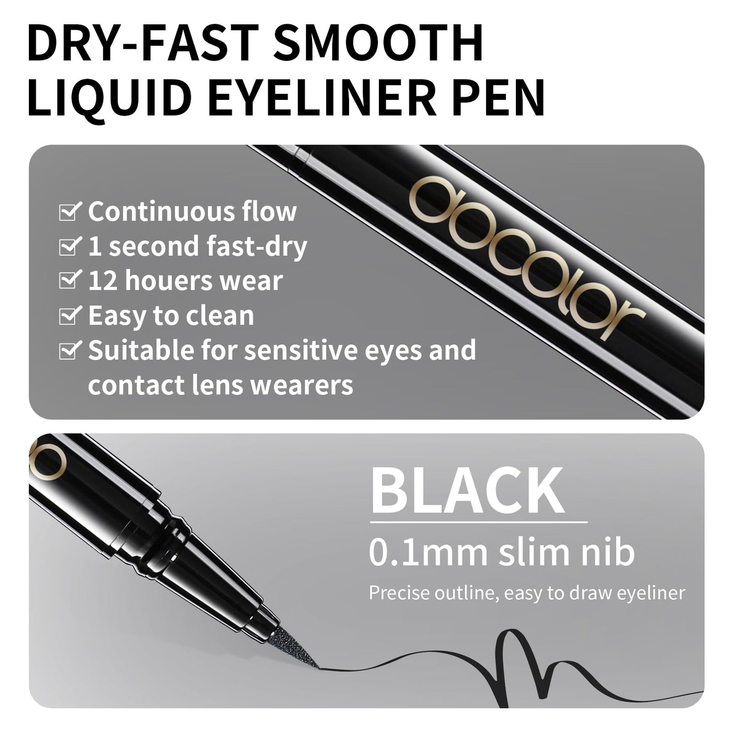 docolor Waterproof Eyeliner Pen Super Slim Precise All Day Black Eyeliner Liquid Professional Makeup Liquid Eye Liner Pencil for Women Beauty & Personal Care docolor