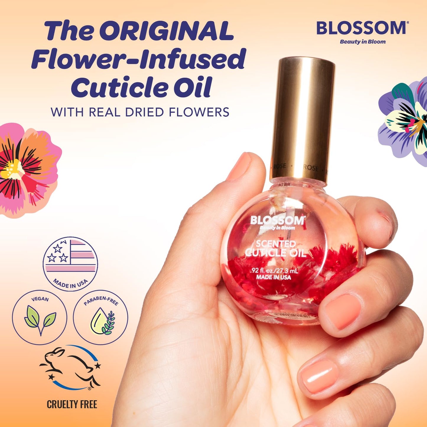 Blossom Cuticle Oil for Nails, Hydrating, Moisturizing, Scented Nail Oil Cuticle Care, Infused with Real Flowers, Made in USA, 0.5 fl. oz, Amazon Beauty & Personal Care Blossom