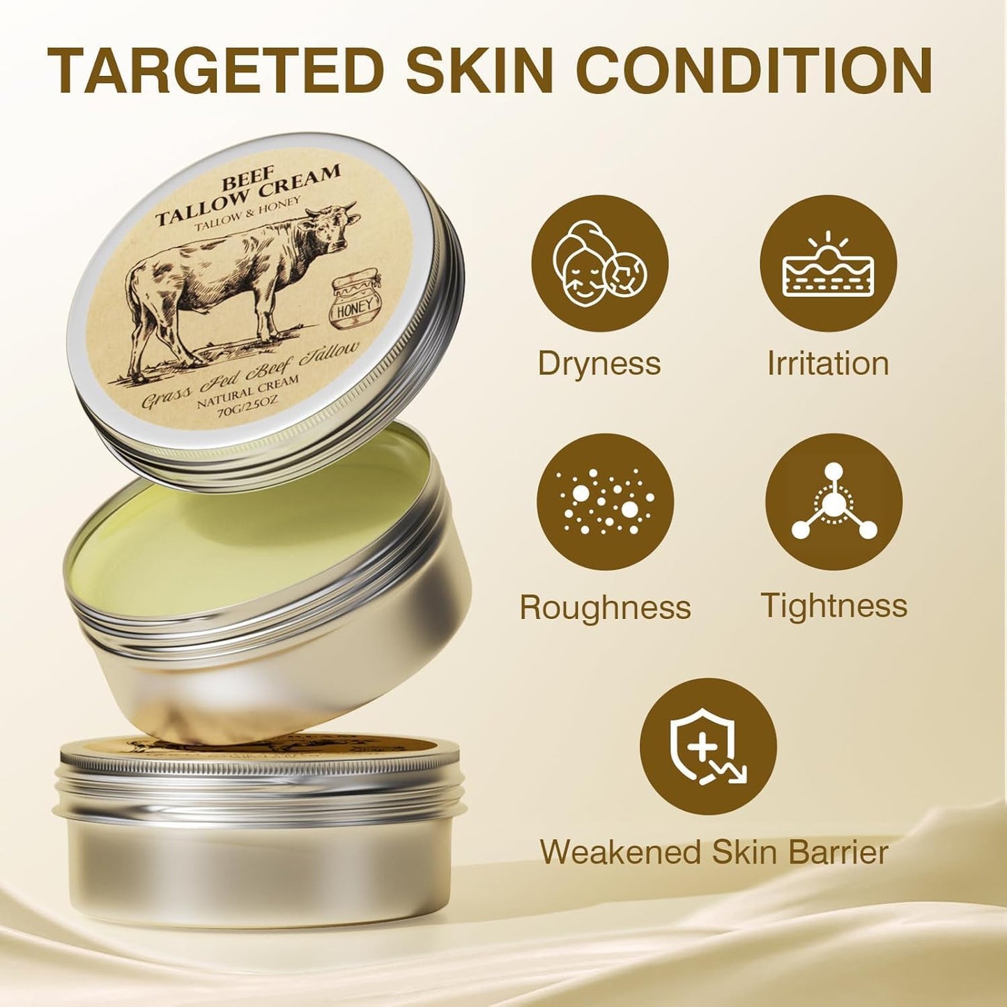 MROUVIK Beef Tallow for Skin, Tallow and Honey Cream,Tallow Face Moisturizer, Natural Grass-Fed Beef Tallow Balm with Raw Honey Moisturizing Cream Beauty & Personal Care MROUVIK