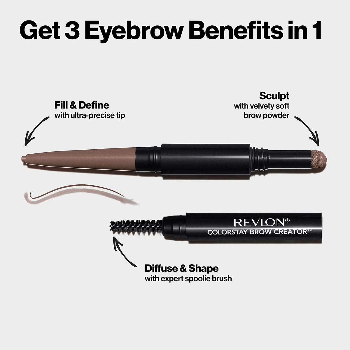 Revlon Colorstay Eyebrow Pencil Creator with Powder & Spoolie Brush to Fill, Define, Sculpt, Shape & Diffuse Perfect Brows, Graphite (645) 0.23 oz Beauty & Personal Care REVLON