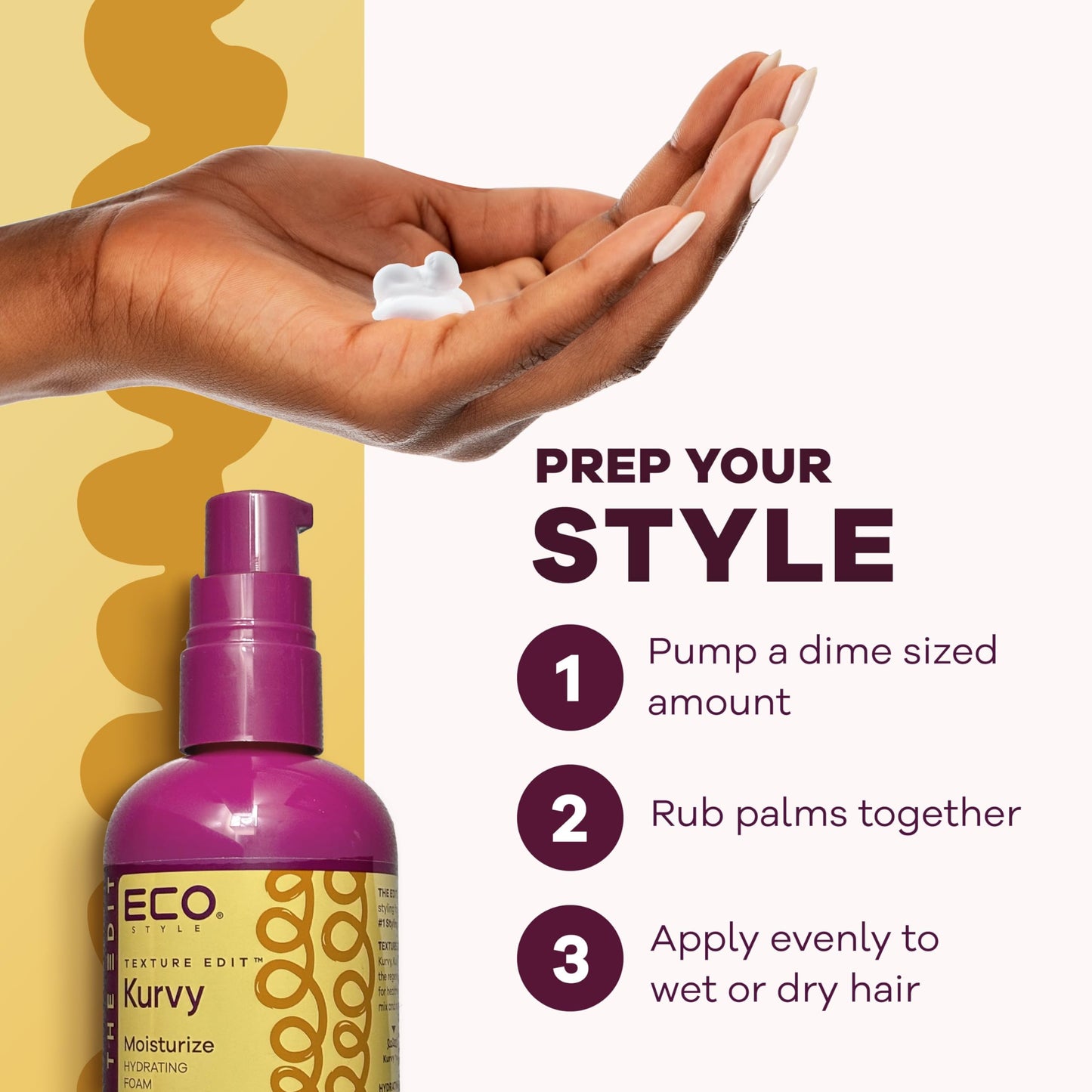 Eco Style, Texture Edit, Kurvy Moisturize Hydrating Foam for Type 2a to 2c wavy hair - Prep your hair for any style with lightweight leave in Beauty & Personal Care Eco Style